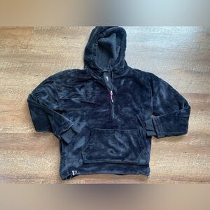 JUICY COUTURE sport black Sherpa Hoodie 1/2 zip sift cozy sz M EUC